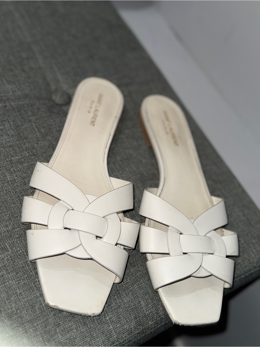 Stuart Weitzman White Braided Leather Slide Mules